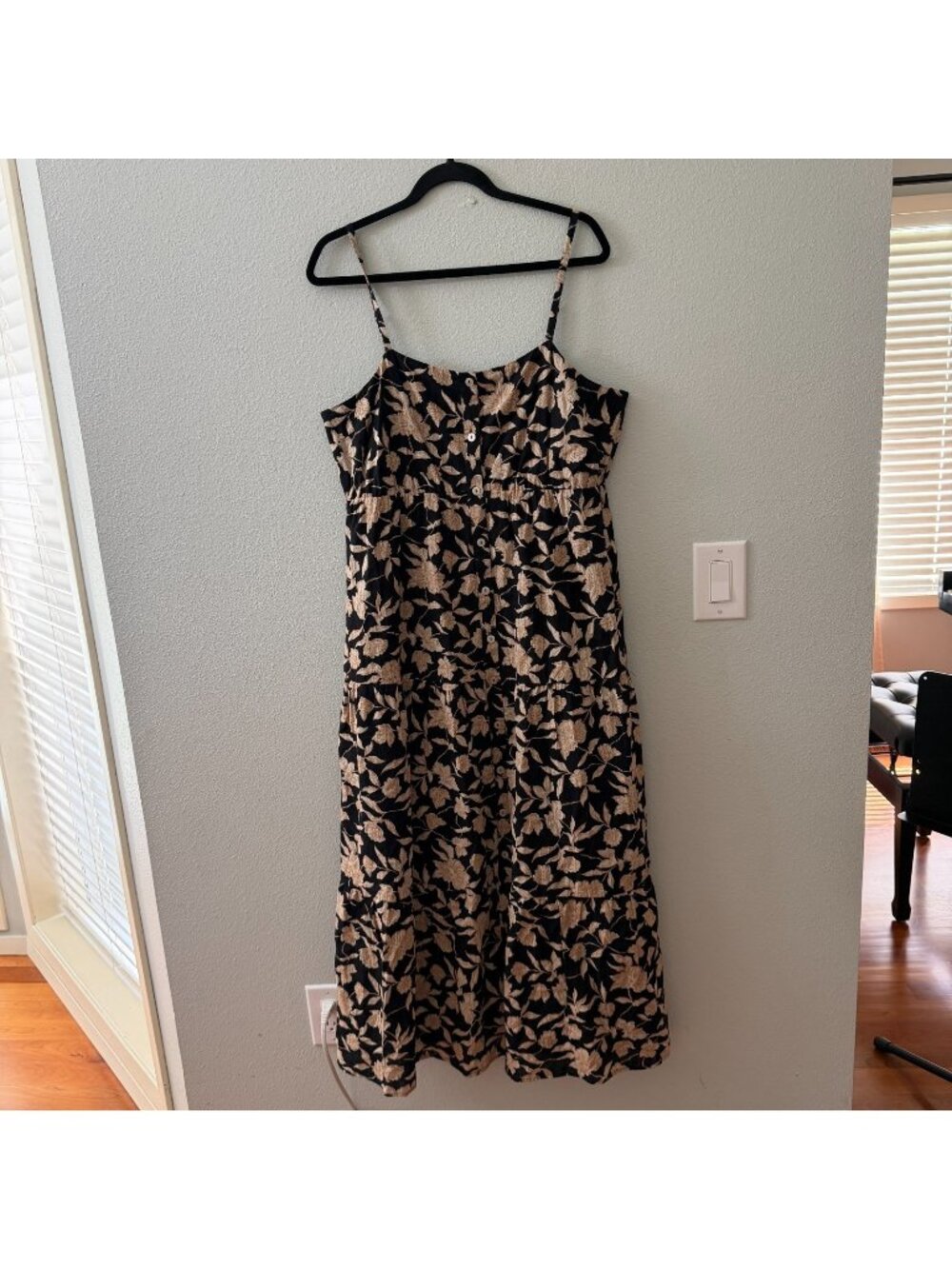 NWT Sanctuary Button Front Tiered Picot Maxi Dress XL Floral 100% Cotton Black
